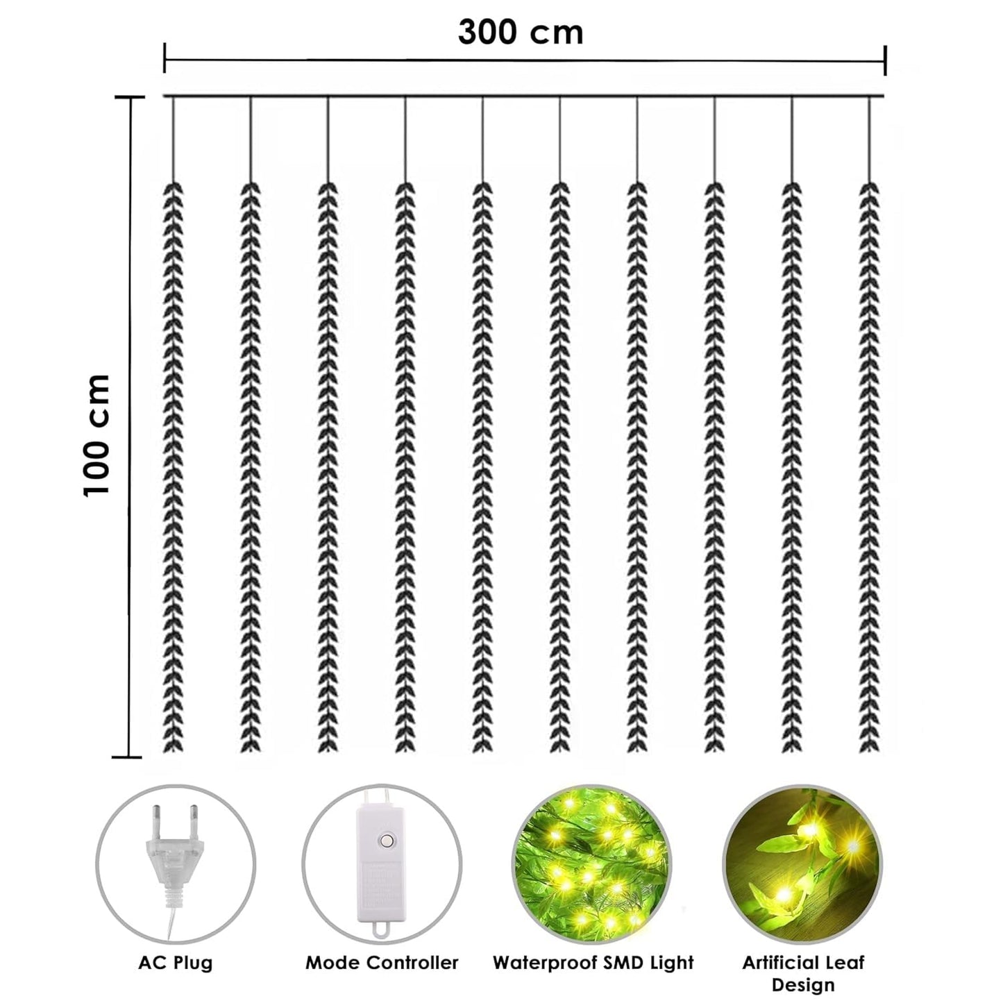 FLYNGO Warm White LED Leaf Curtain – 200 LEDs, 8 Modes, Festive & Home Decor Lights